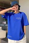  Yazı Baskılı Mavi Unisex T-Shirt 