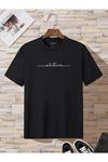 Çizgi Yazı Baskılı Siyah Unisex T-Shirt