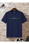 Çizgi Yazı Baskılı Lacivert Unisex T-Shirt
