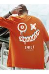 Gülen Yüz Baskılı Turuncu Unisex T-Shirt  
