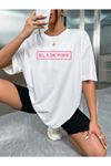 Black Pink Yazı Baskılı Beyaz Unisex T-Shirt