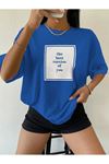 Minimal Yazı Baskılı Mavi Unisex T-Shirt