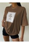 Minimal Yazı Baskılı Kahve Unisex T-Shirt 